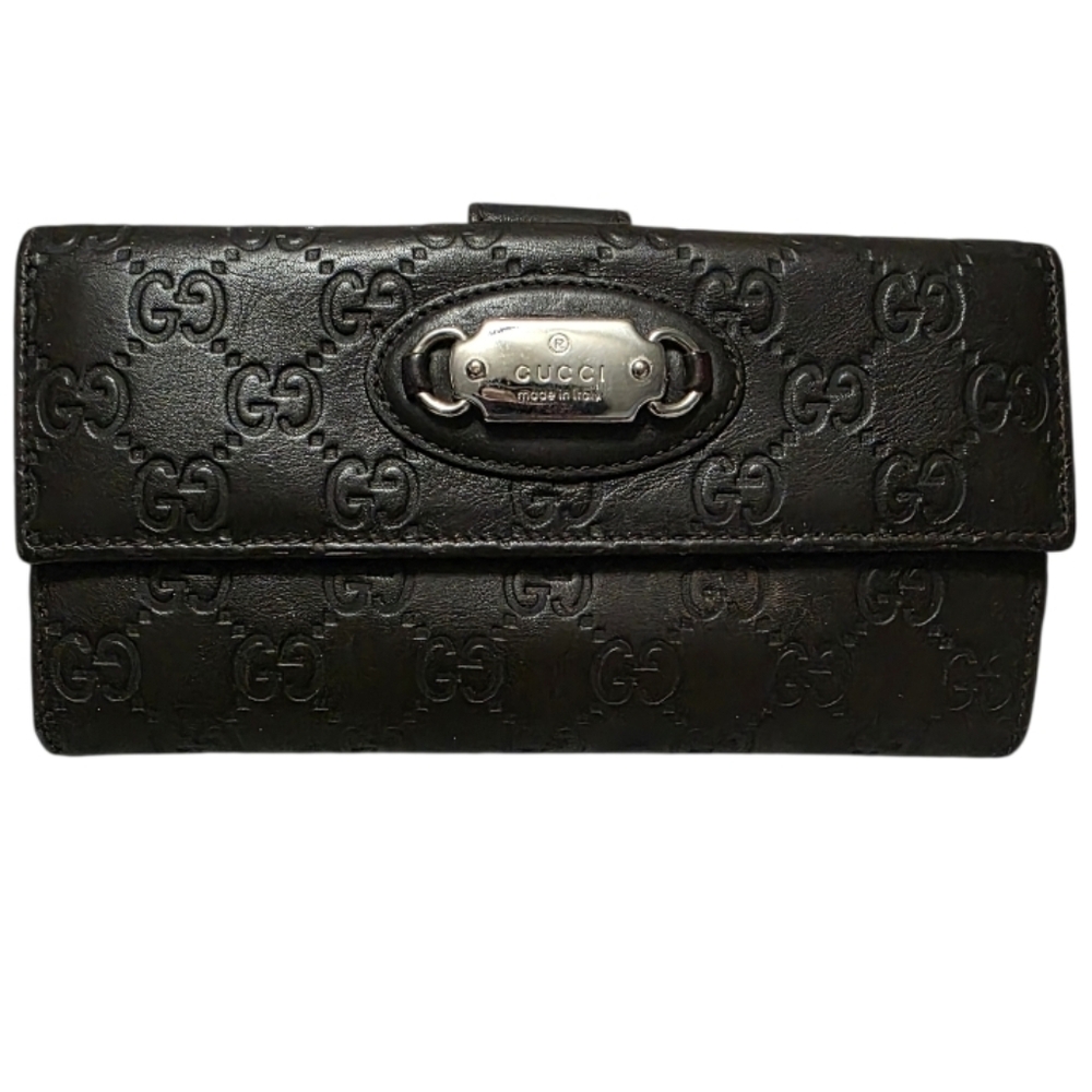 GUCCI: GUCCISSIMA PUNCH CONTINENTAL FLAP WALLET DARK BROWN LEATHER EUC